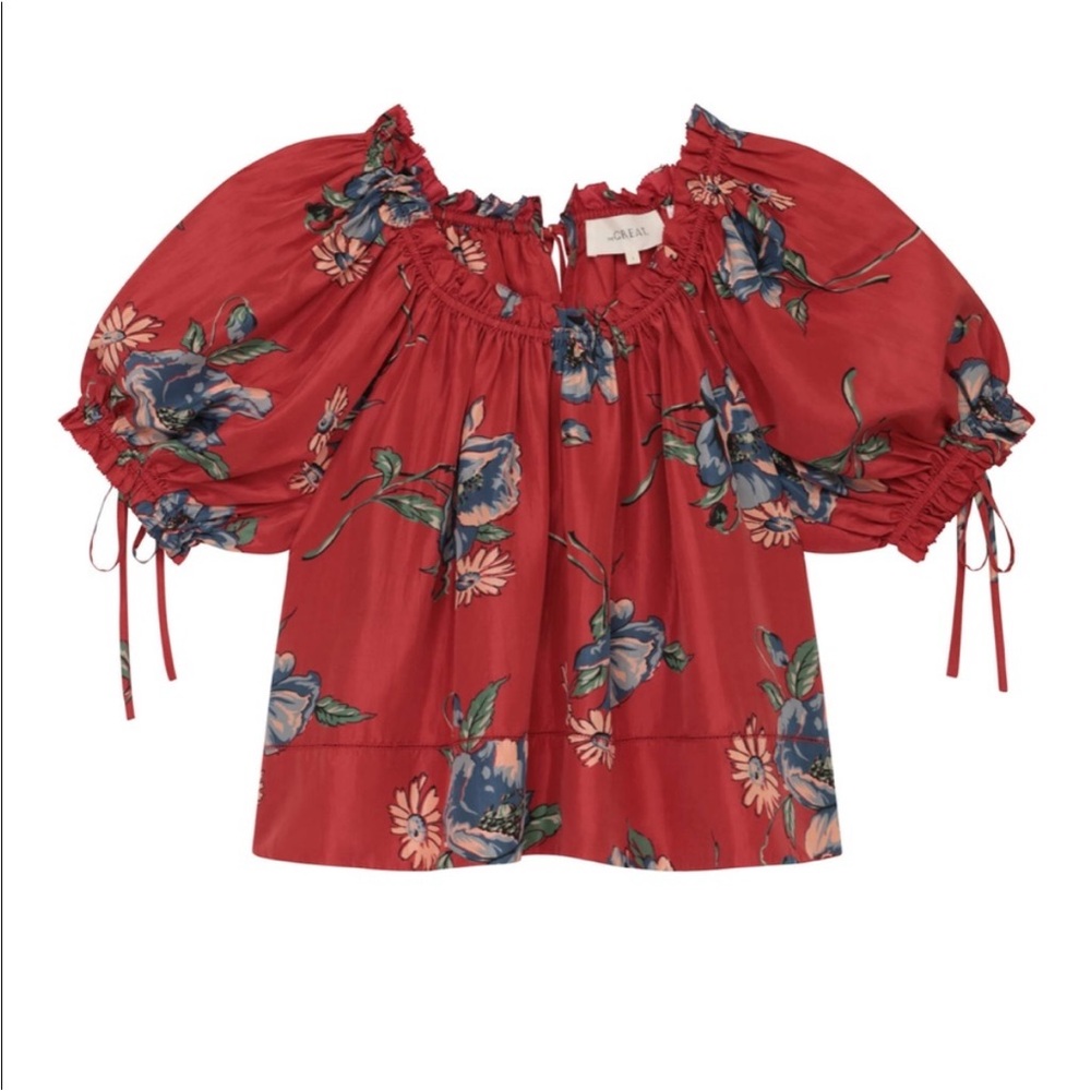 Red Puff Sleeve Smocked Blouse - Picture 3 of 3